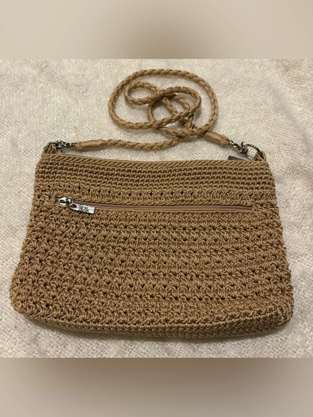 The Sak Tan Crochet Crossbody Bag w Silver Hardware - Picture 4 of 10